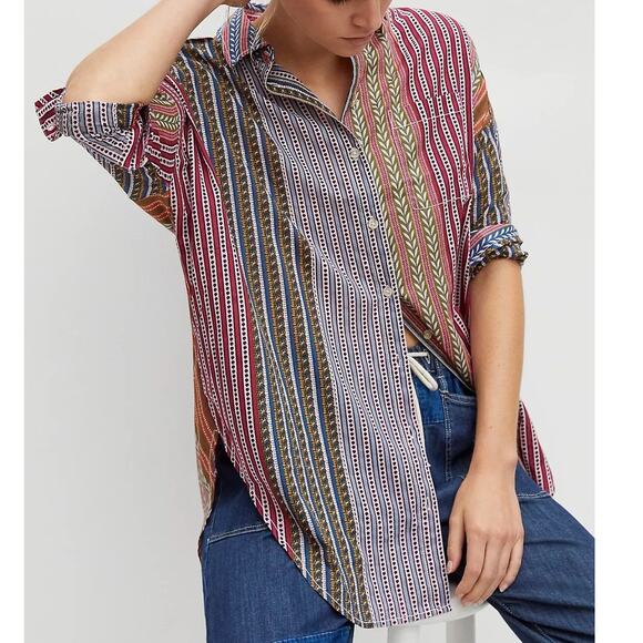Pilcro Tops - Anthropologie Pilcro Clara Striped Button Down Tunic XS Relaxed Oversized Boho
